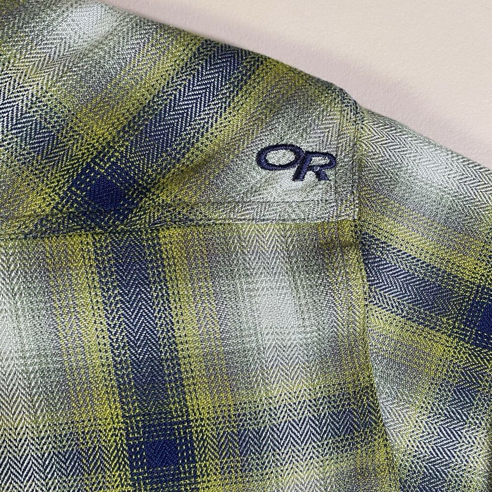 Outdoor Research Shirt Men Large Green Plaid Long Sleeve Metal Button Up Collar - Picture 11 of 15
